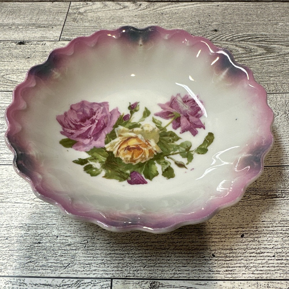 Bavaria Rose‎ Pattern Fruit Dessert Hand Painted Scalloped Bowl 5.25" Vintage